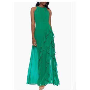New Betsy Adam Womens Size 6 Green Halter-Neck Ruffled Gown Maxi Cocktail Dress